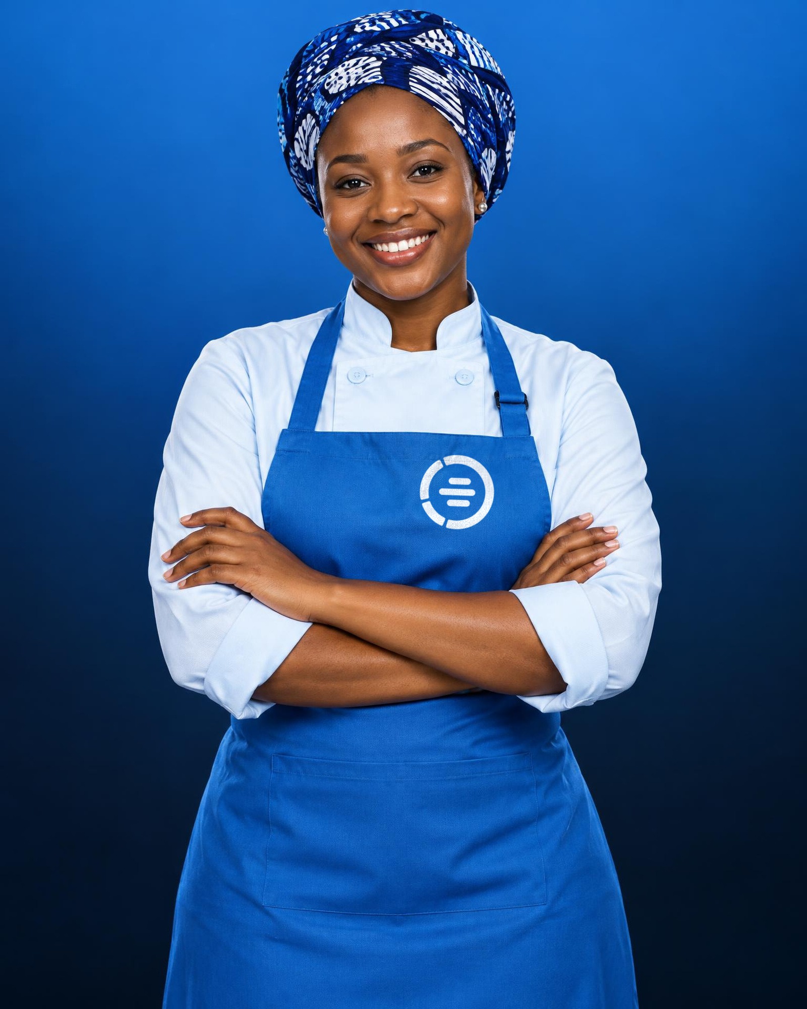 NairaPlate brand illustration of a smiling Nigerian chef in a blue apron and Ankara headwrap